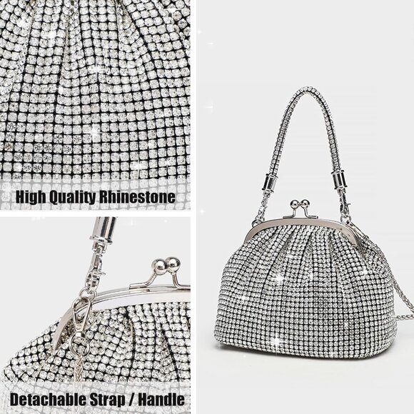 Women A2-Gold Rhinestone Purse Sparkly Evening Glitter Shoulder Bags for Party - Picture 6 of 6